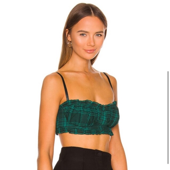 Zelia Bustier Crop Top in Green Plaid - Picture 2 of 5